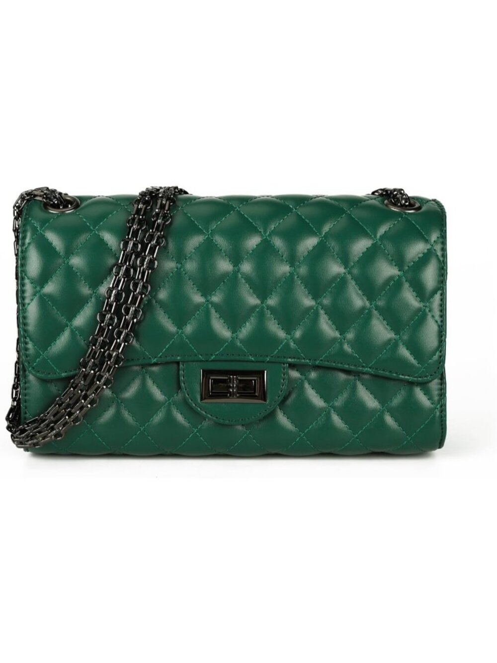 Women's Green Quilted Crossbody Structured Purse Shoulder Bag Chain Strap